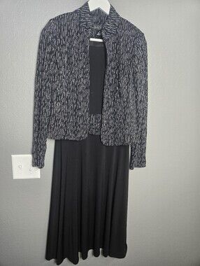 Jessica Howard Black & Silver Sparkly Formal Dress With Matching Jacket Size 8P